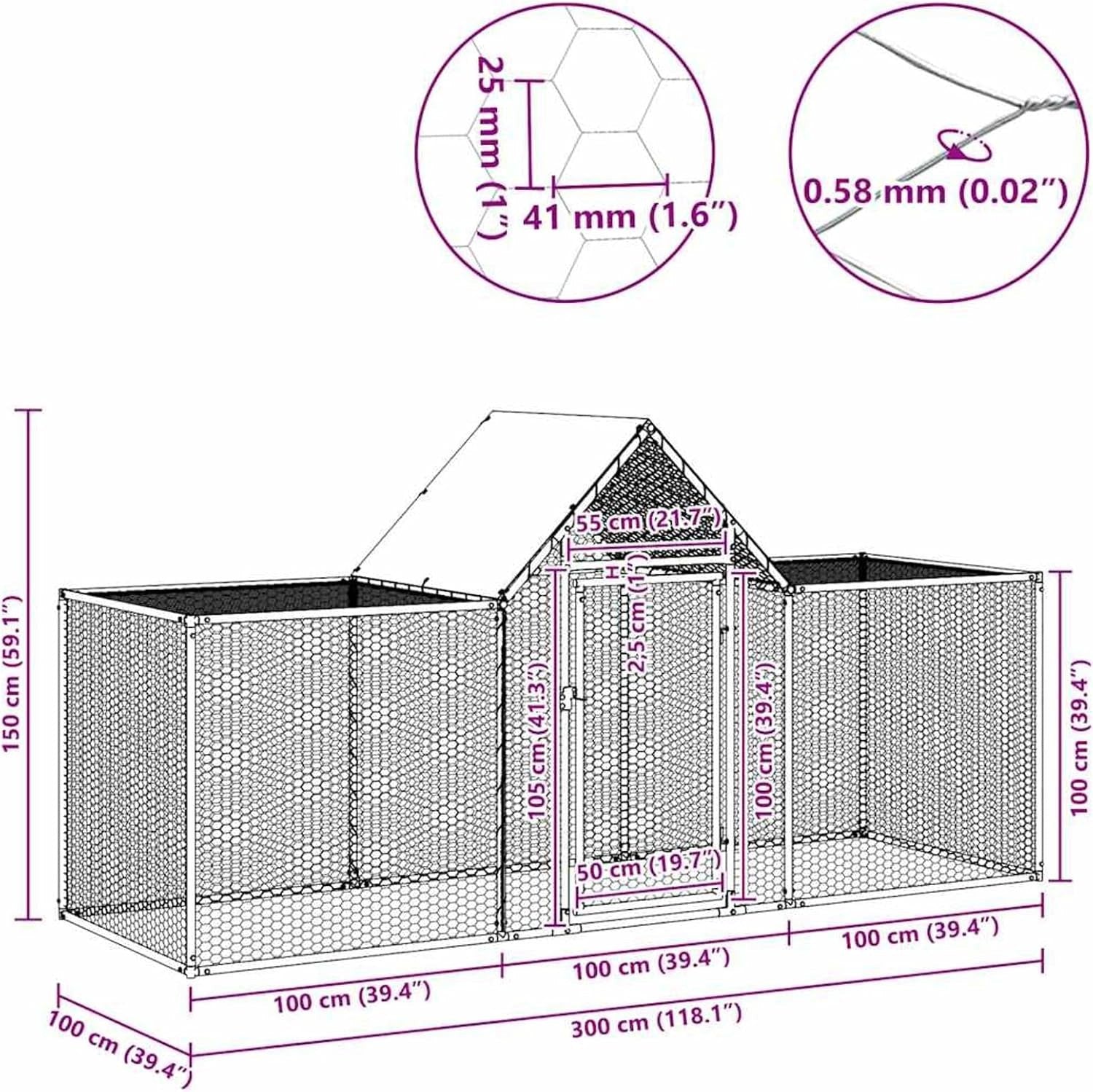 3x1x1.5m Galvanised Steel Chicken Coop Walk In Run
