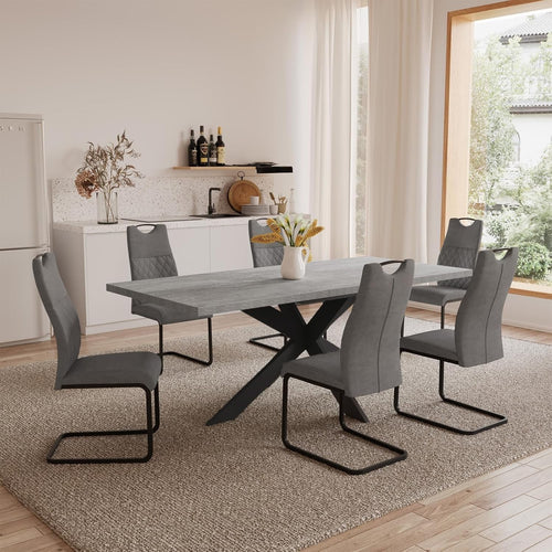 Extendable Dining Table Set 4-6 Seats Grey Chairs MDF Kitchen Living Room