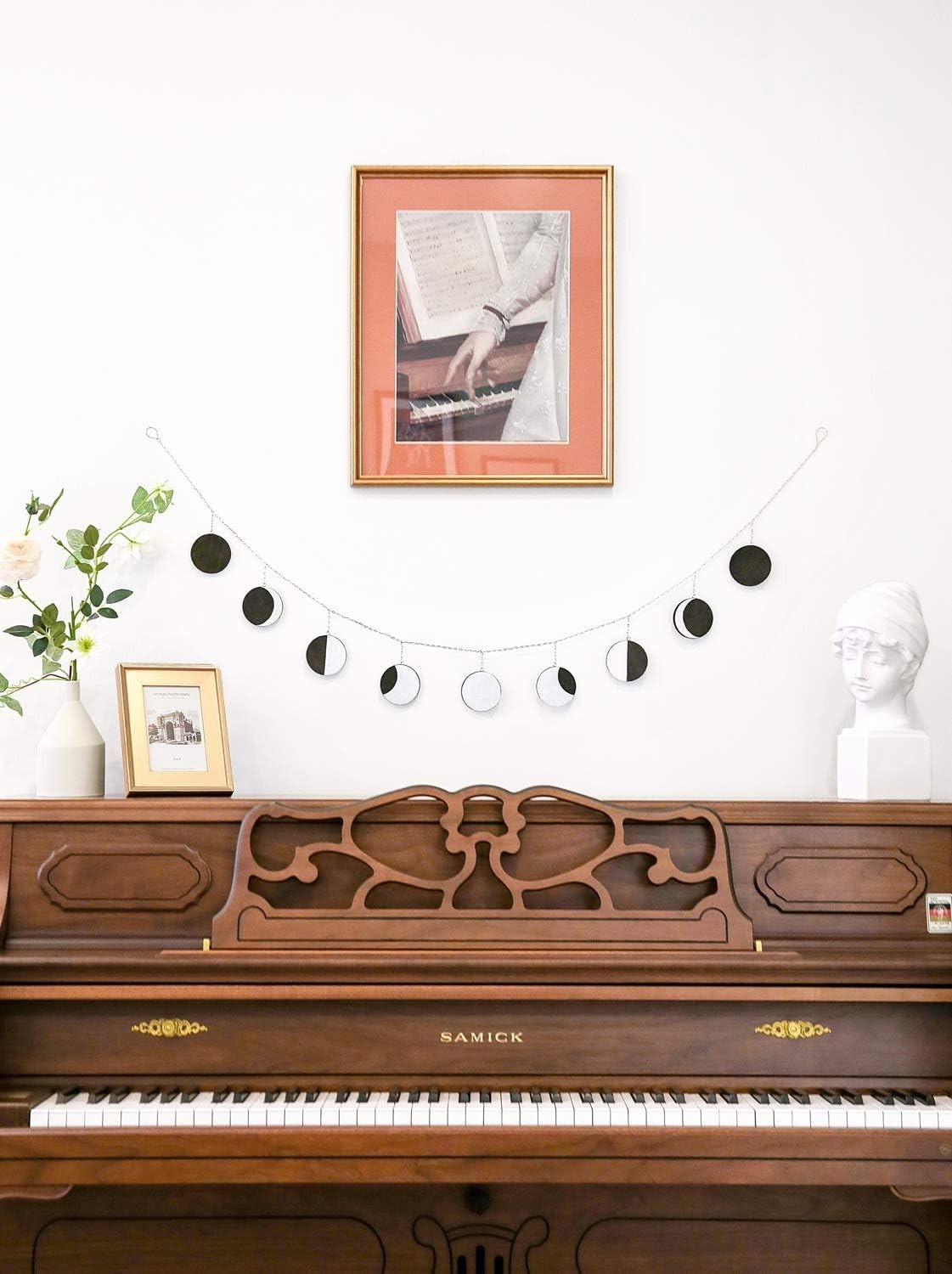 Moon Phase Garland Silver Boho Wall Hanging Decor 54"