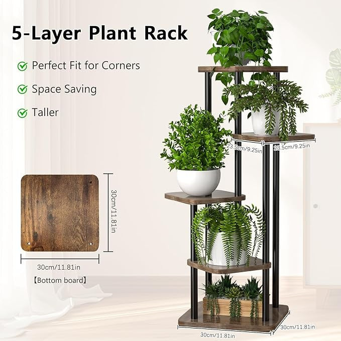 5 Tier Metal Plant Stand Indoor Outdoor Corner Flower Shelf for Home & Balcony
