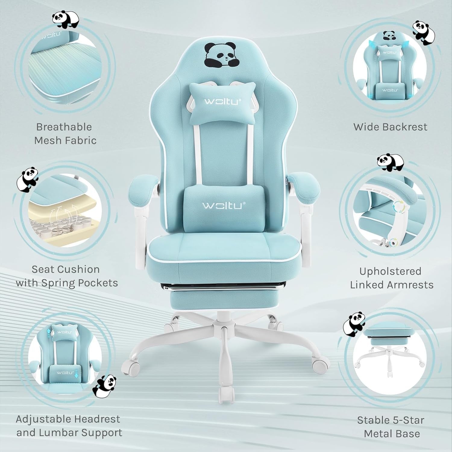 Gaming Chair w/ Pocket Spring Cushion Footrest 150kg Blue