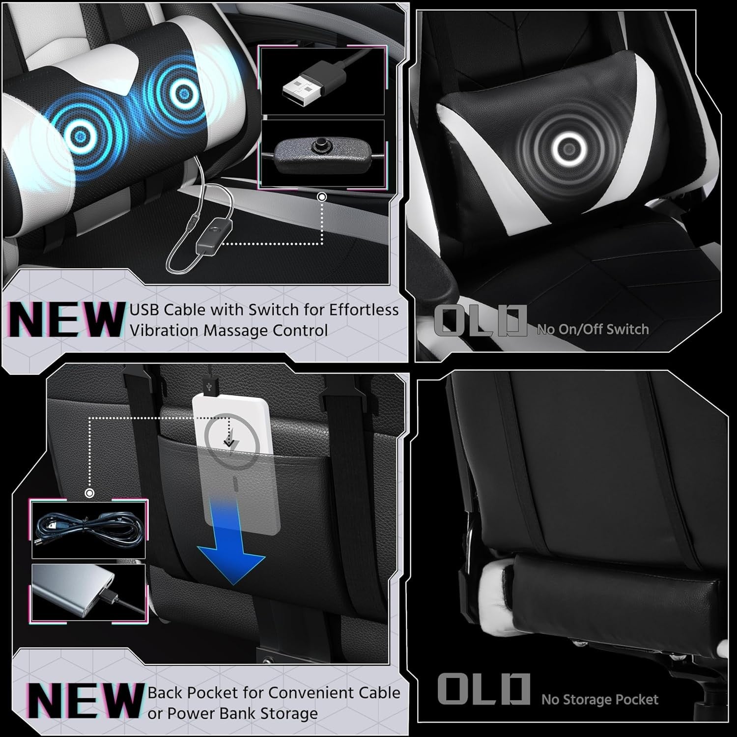 Ergonomic Gaming Chair Recliner w/ Footrest Massage Lumbar