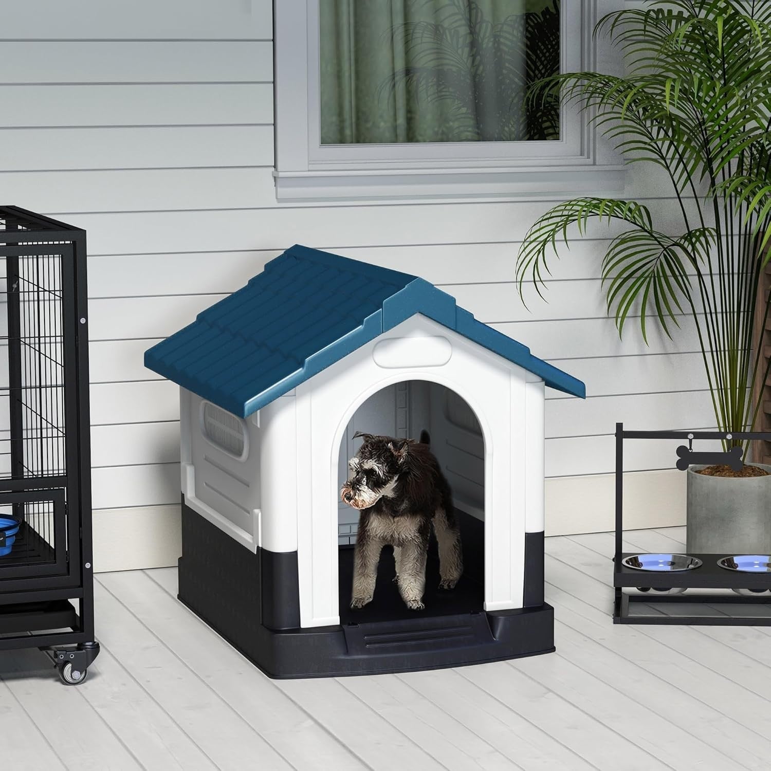 Small Outdoor Dog House Weatherproof Kennel with Vents & Raised Base – Blue