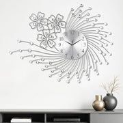 83×63cm Large Silver Wall Clock – Silent Quartz Modern Oversized Art Design