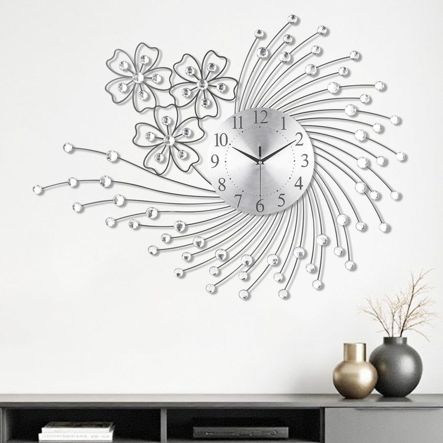83×63cm Large Silver Wall Clock – Silent Quartz Modern Oversized Art Design