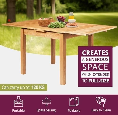 Small Extendable Oak Dining Table Rectangular Folding Space-Saving Modern