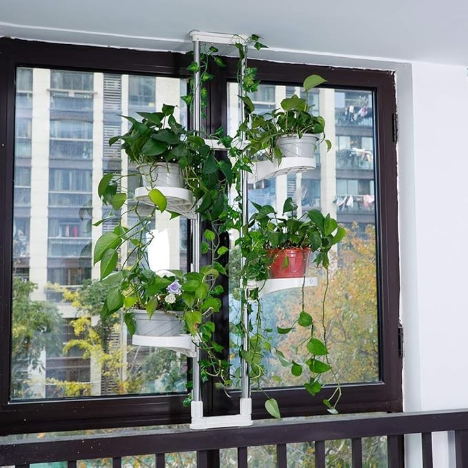 4 Tier Adjustable Window Plant Stand Indoor Metal Flower Pot Display Rack Ivory