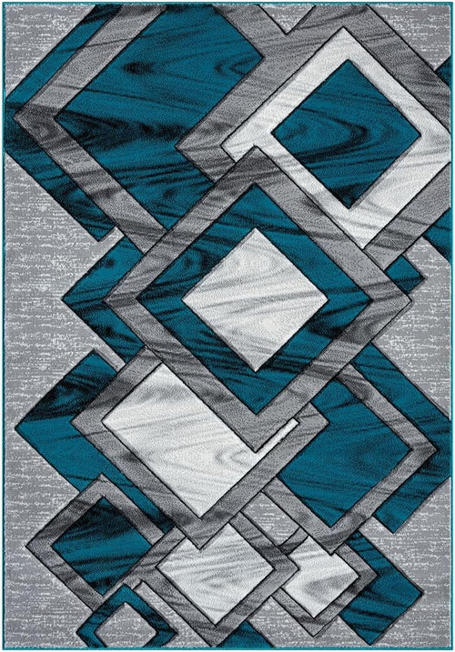Extra Large Teal Abstract Area Rug 200x290cm Soft Modern Living Room Carpet