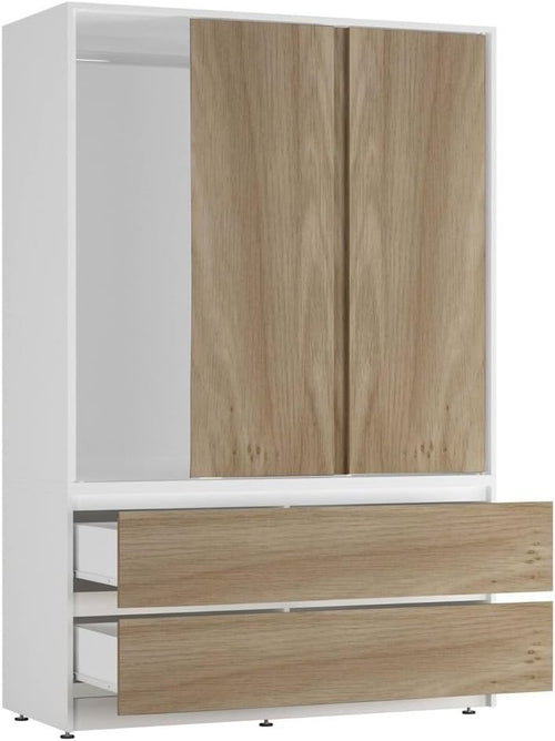 Sliding Door Wardrobe 4 Drawer Oak White Storage Rail Bedroom Closet