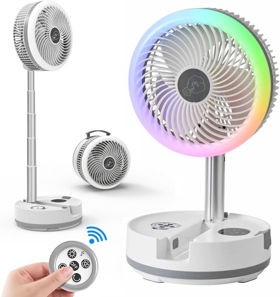 Foldable 10" Rechargeable Fan 40000mAh LED Light Remote 9-Speed Portable Cooling