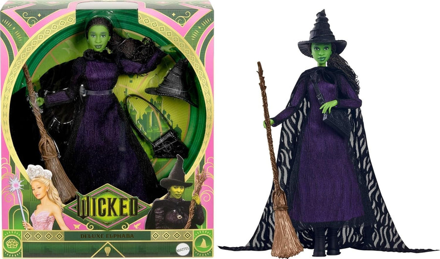 Deluxe Witch Fashion Doll Movie Inspired Cape Hat Broom Articulated