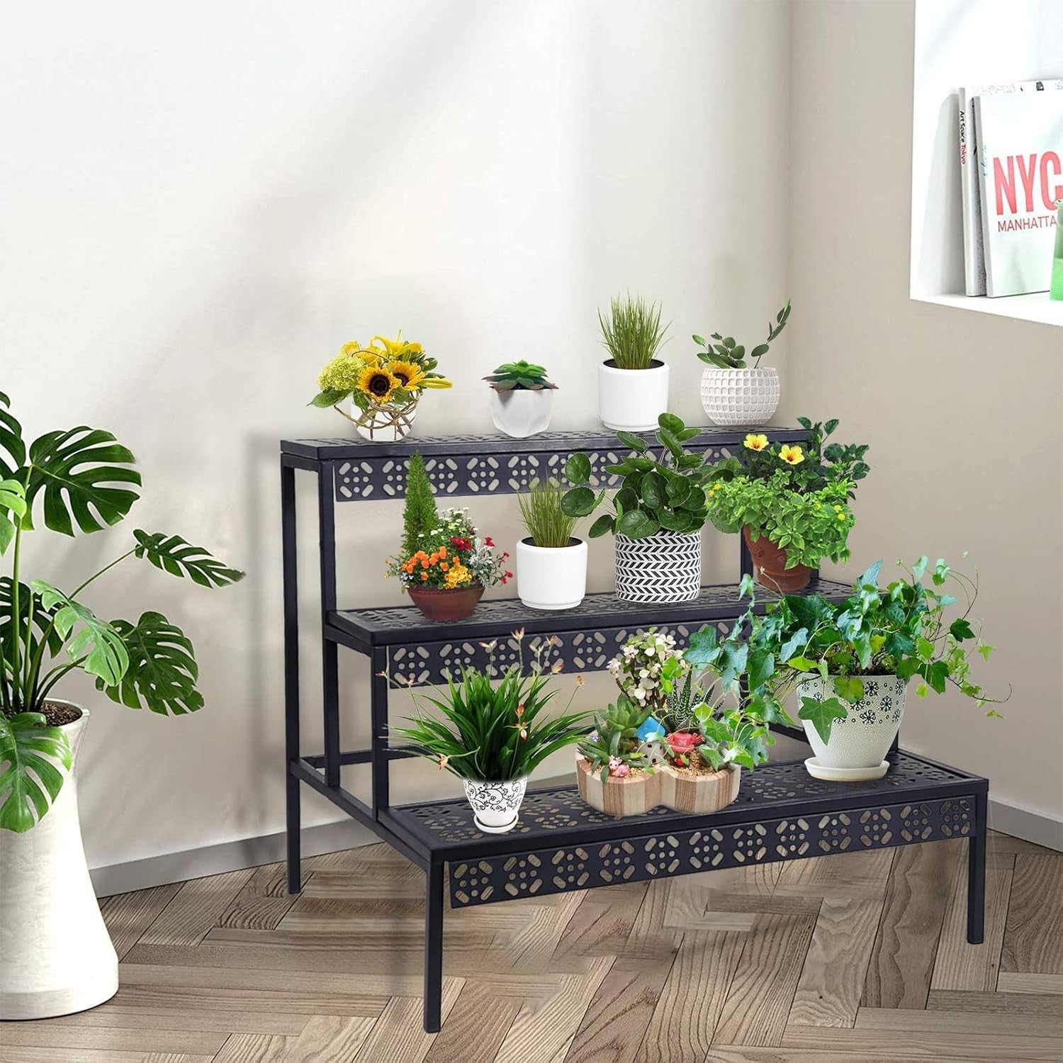 3 Tier Black Metal Plant Stand Indoor Outdoor Garden Flower Pot Display Rack