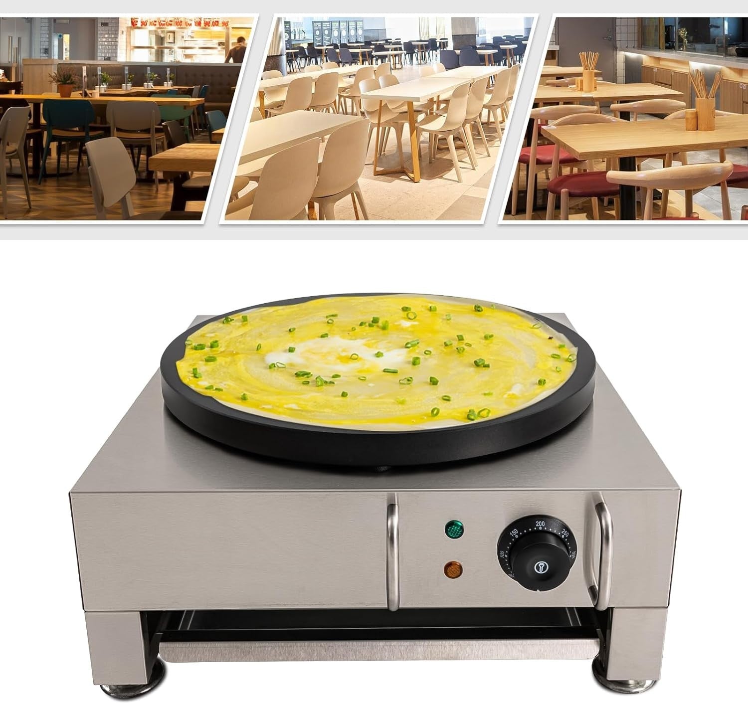 40cm Commercial Electric Crepe Maker 2800W Non-Stick Stainless Steel Griddle