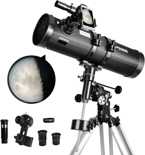 130mm Reflector Telescope for Adults, Equatorial Mount, Tripod & Phone Adapter