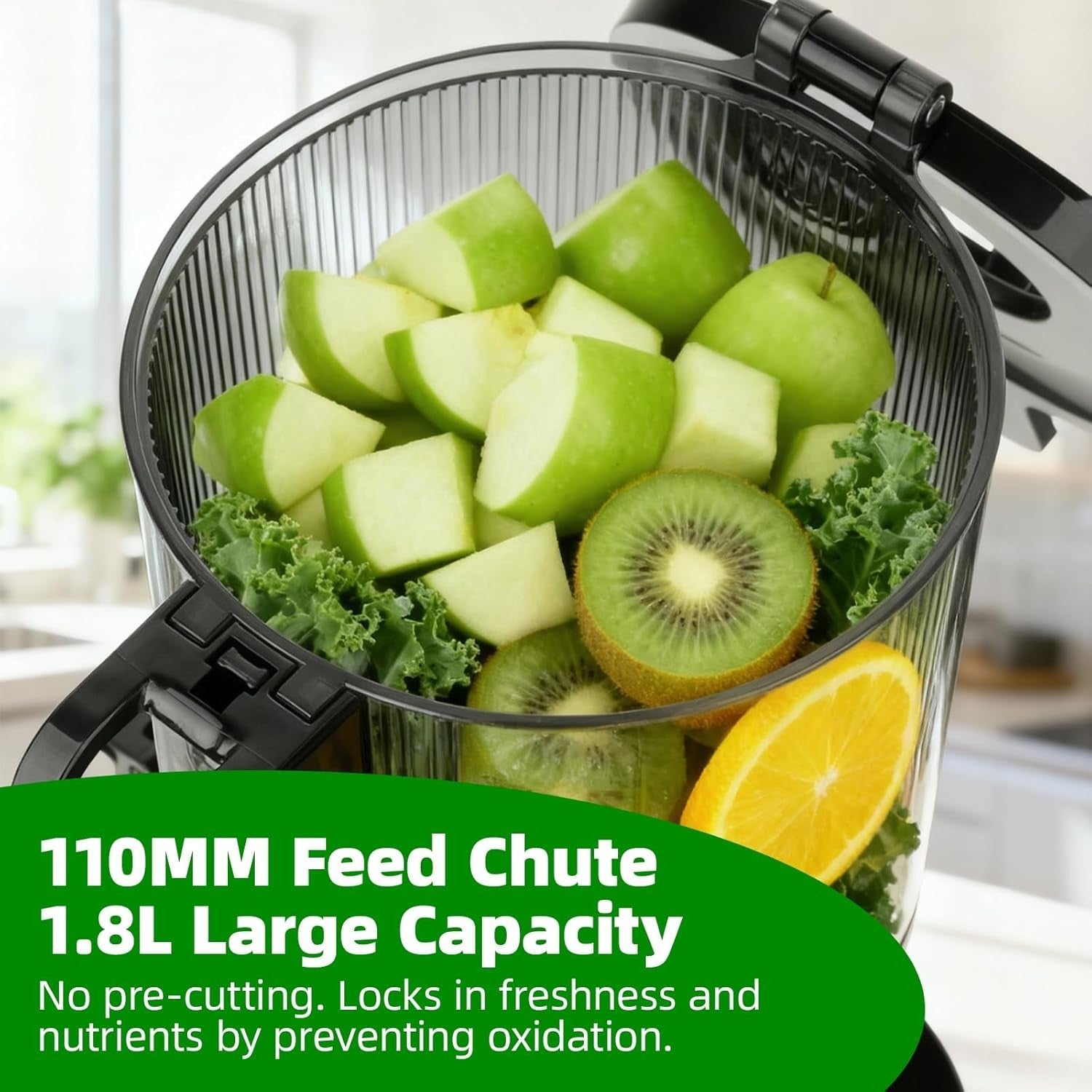 Cold Press Juicer 110mm Wide Chute Whole Fruit Slow Self Feeding Easy Clean