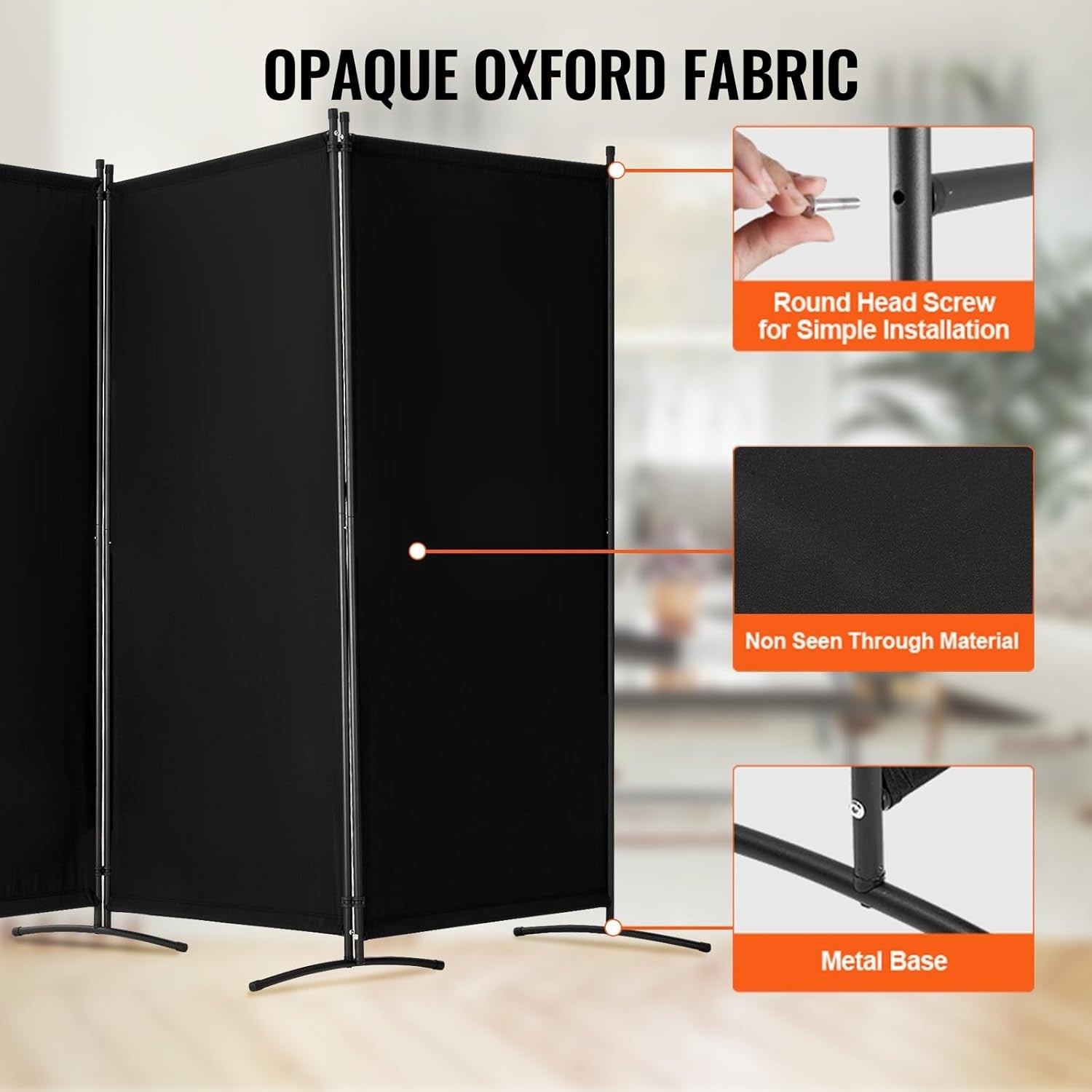 3 Panel Folding Room Divider Black Privacy Screen Freestanding 258x181cm