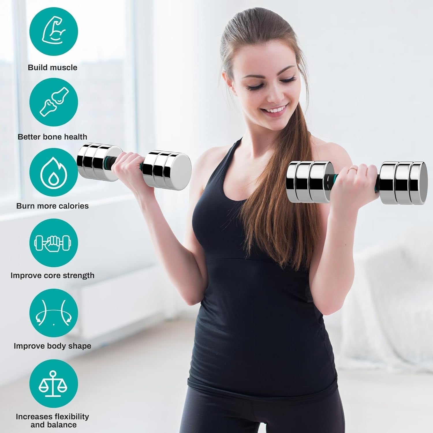 Adjustable Steel Dumbbells Set 5–15lb Non Slip Foam Handle Home Gym