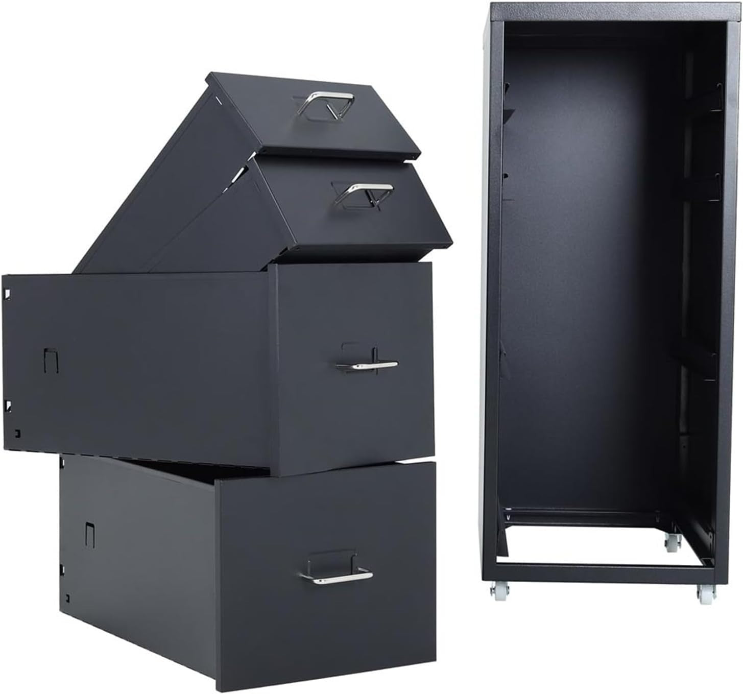 Black Mobile Filing Cabinet 4 Drawer 68cm Rolling Office Storage