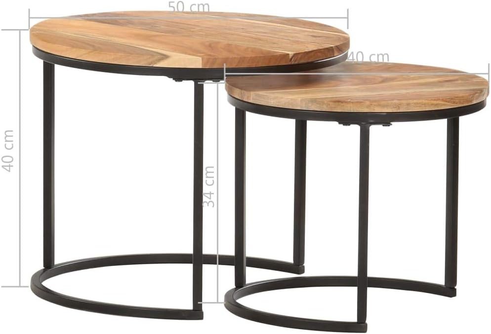 2X Nesting Side Coffee Tables Wood Round Industrial End Set Space Saving Brown