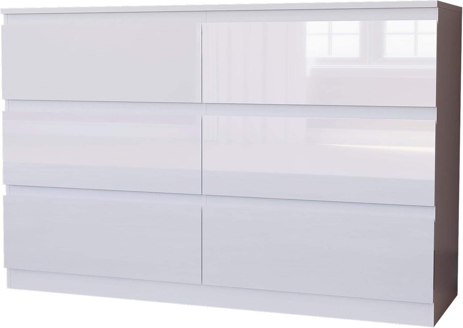 White Gloss 6 Drawer Chest Wide Storage Cabinet Bedroom Hallway Organizer
