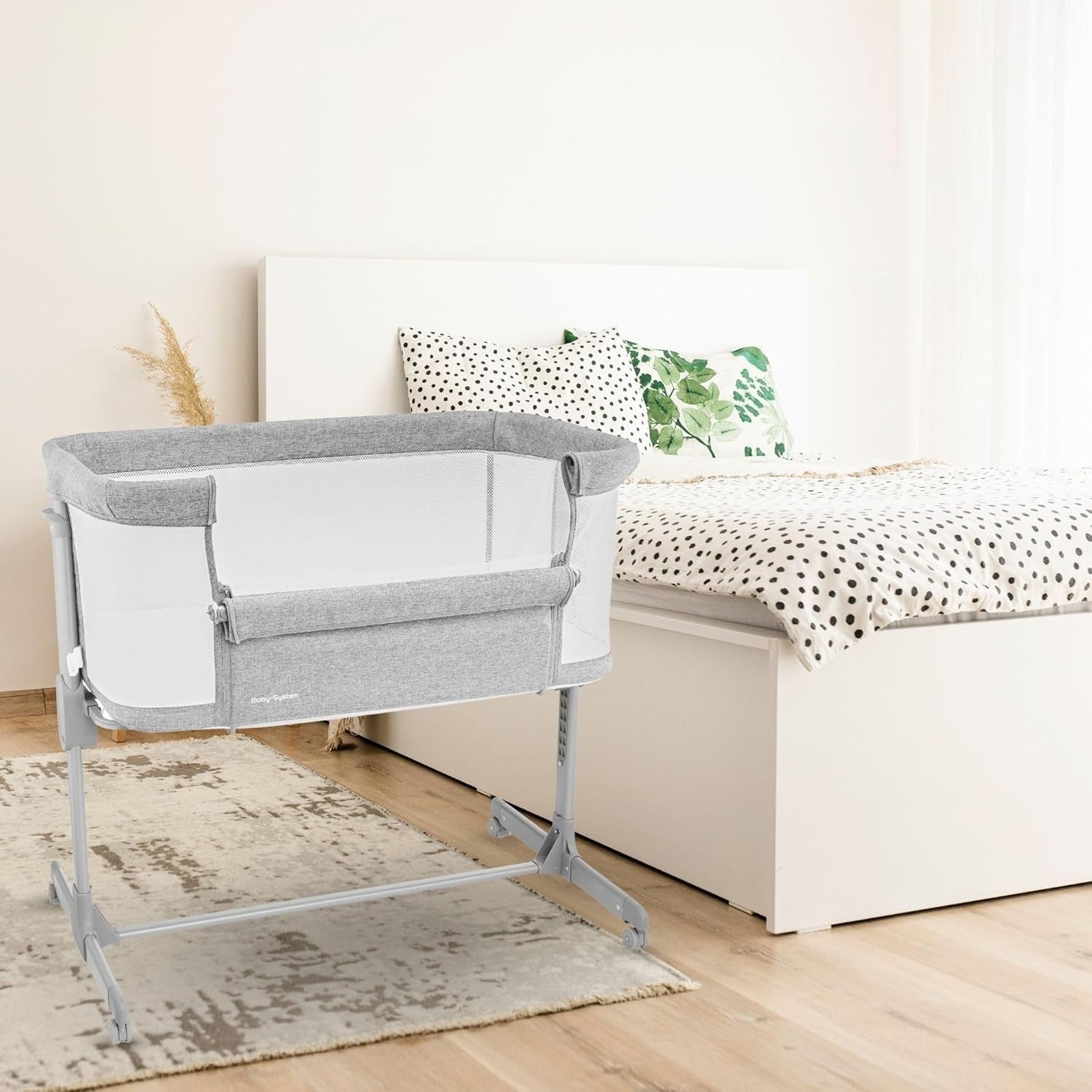 3in1 Baby Bedside Crib Travel Cot with Mattress Adjustable Height & Wheels
