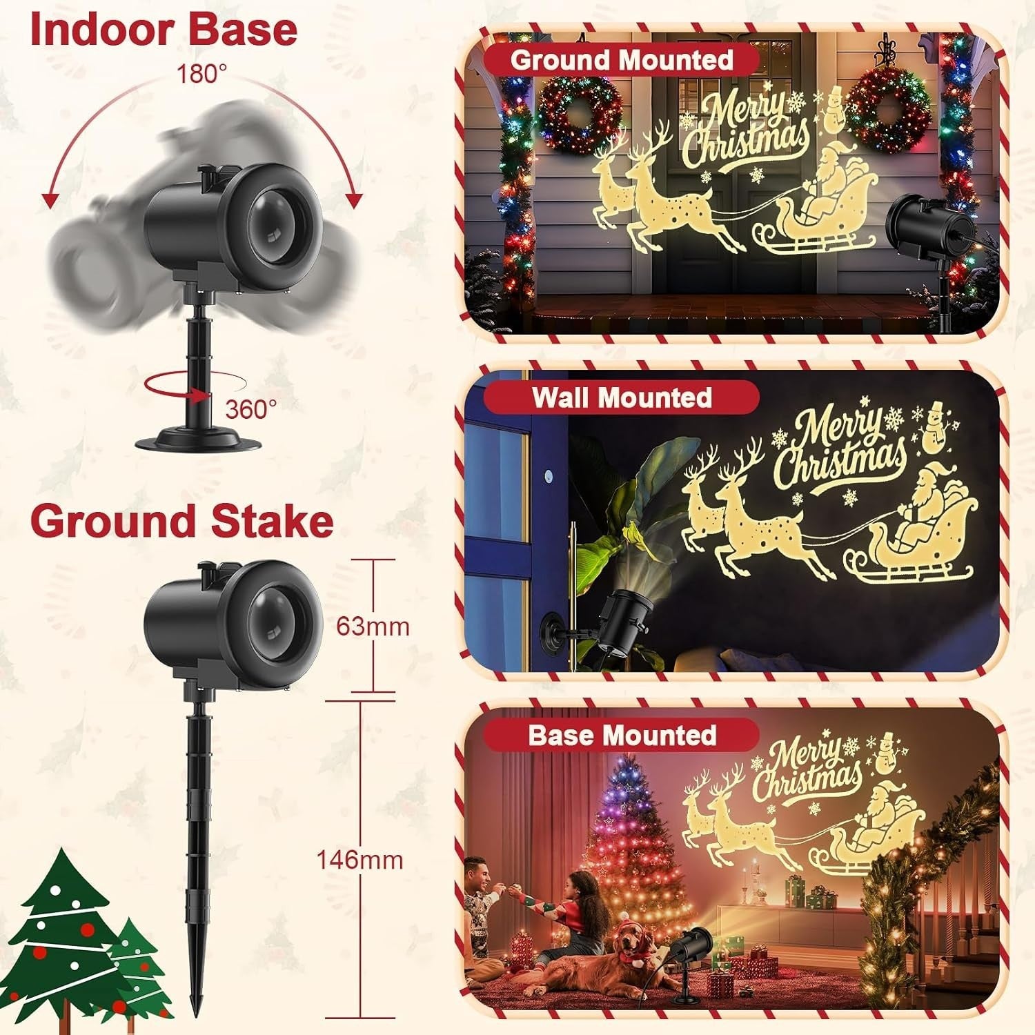 Outdoor Christmas Projector 12 Pattern 3D Holiday LED Waterproof