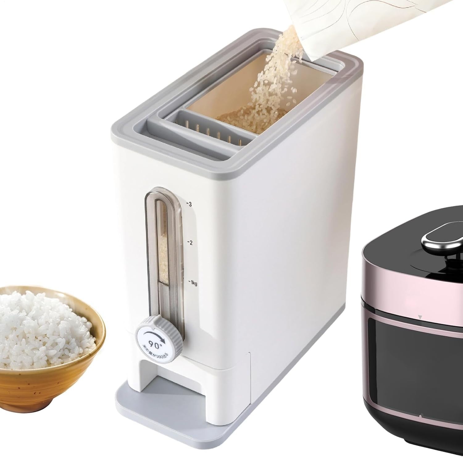 3KG Airtight Rice Container Rotary Dispenser Slim Grain Storage Bin