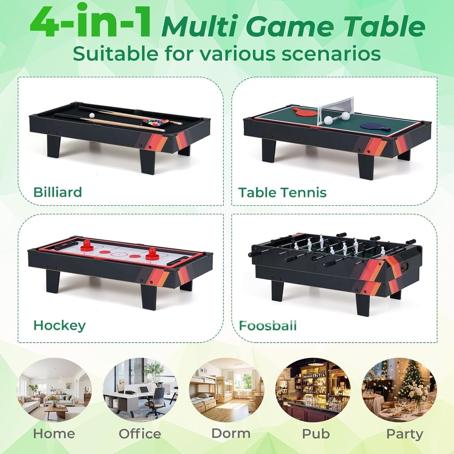 4 in 1 Combo Game Table Foosball Air Hockey Pool Ping Pong Play