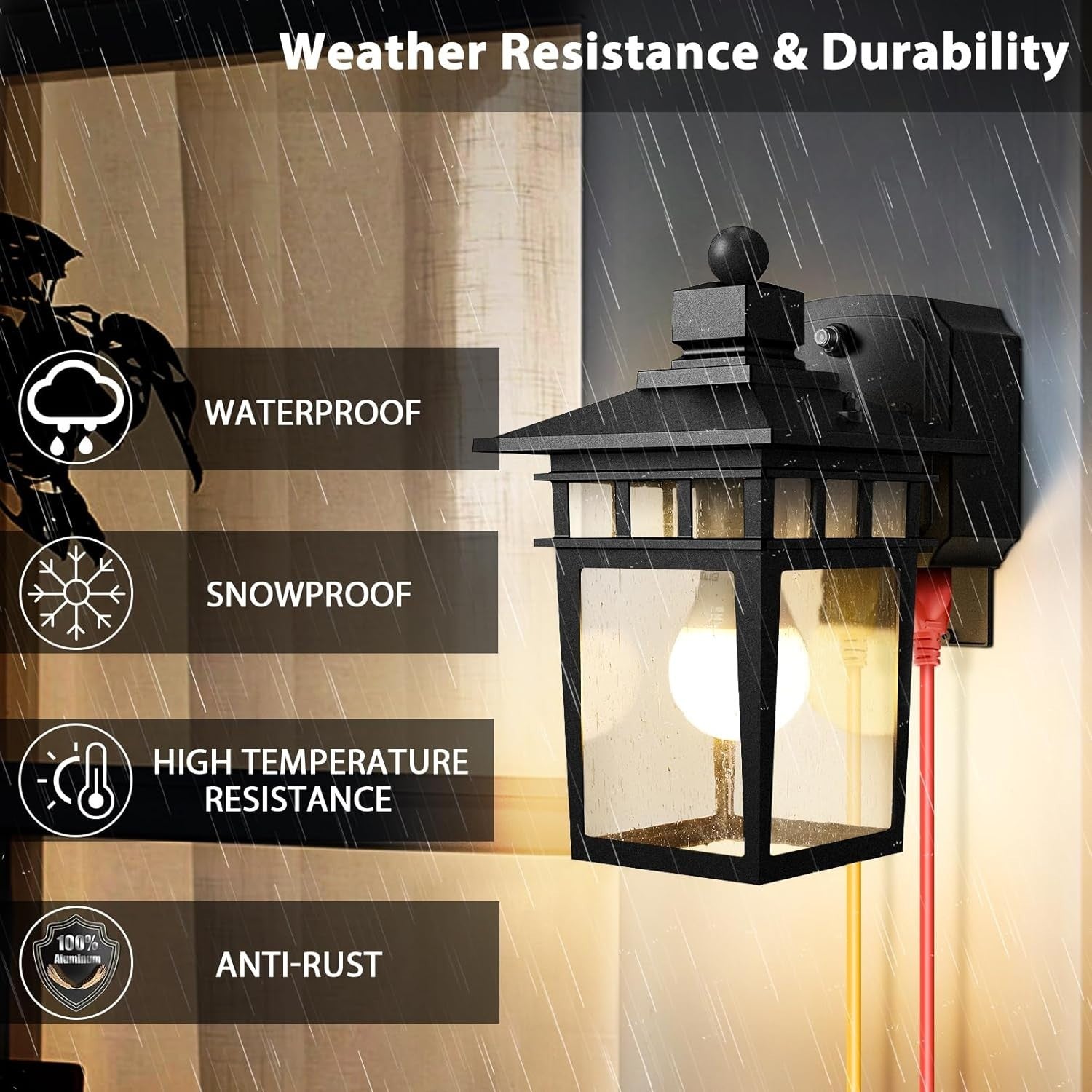 Outdoor Wall Light with GFCI Outlet, Dusk to Dawn Sensor, Waterproof Lantern