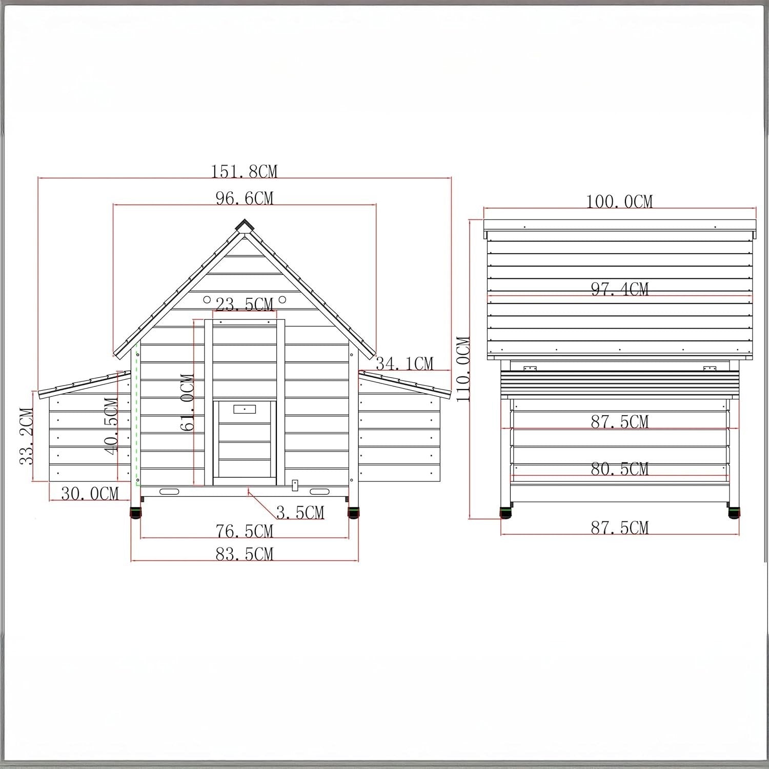 Large Wooden Chicken Coop with 6 Nest Boxes Auto Door Ready 6–10 Hens