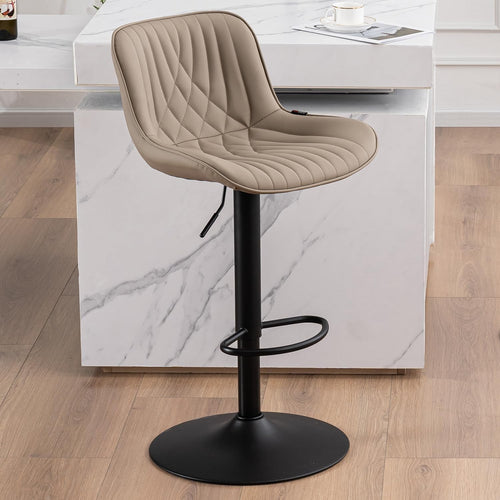 Khaki Bar Stool PU Leather Swivel Height Adjustable Kitchen Chair