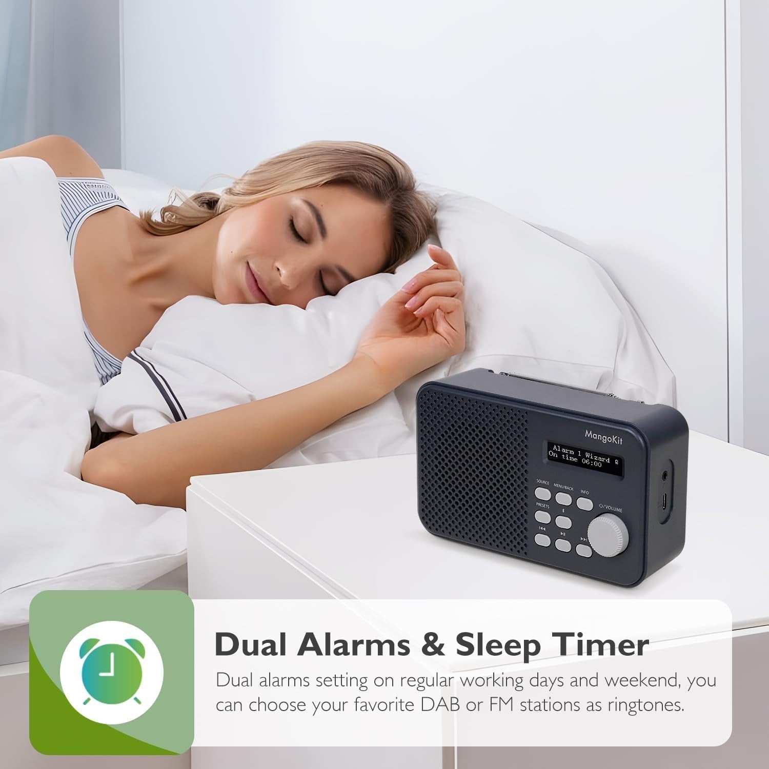 Portable DAB DAB+ FM Radio Bluetooth Kitchen Alarm Dark Grey