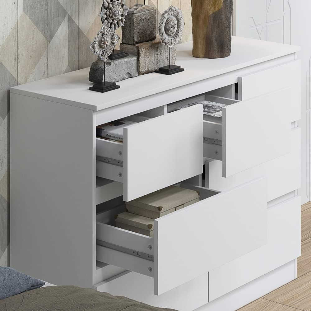 White Chest of 7 Drawers Modern Bedroom Storage Cabinet Sleek Design