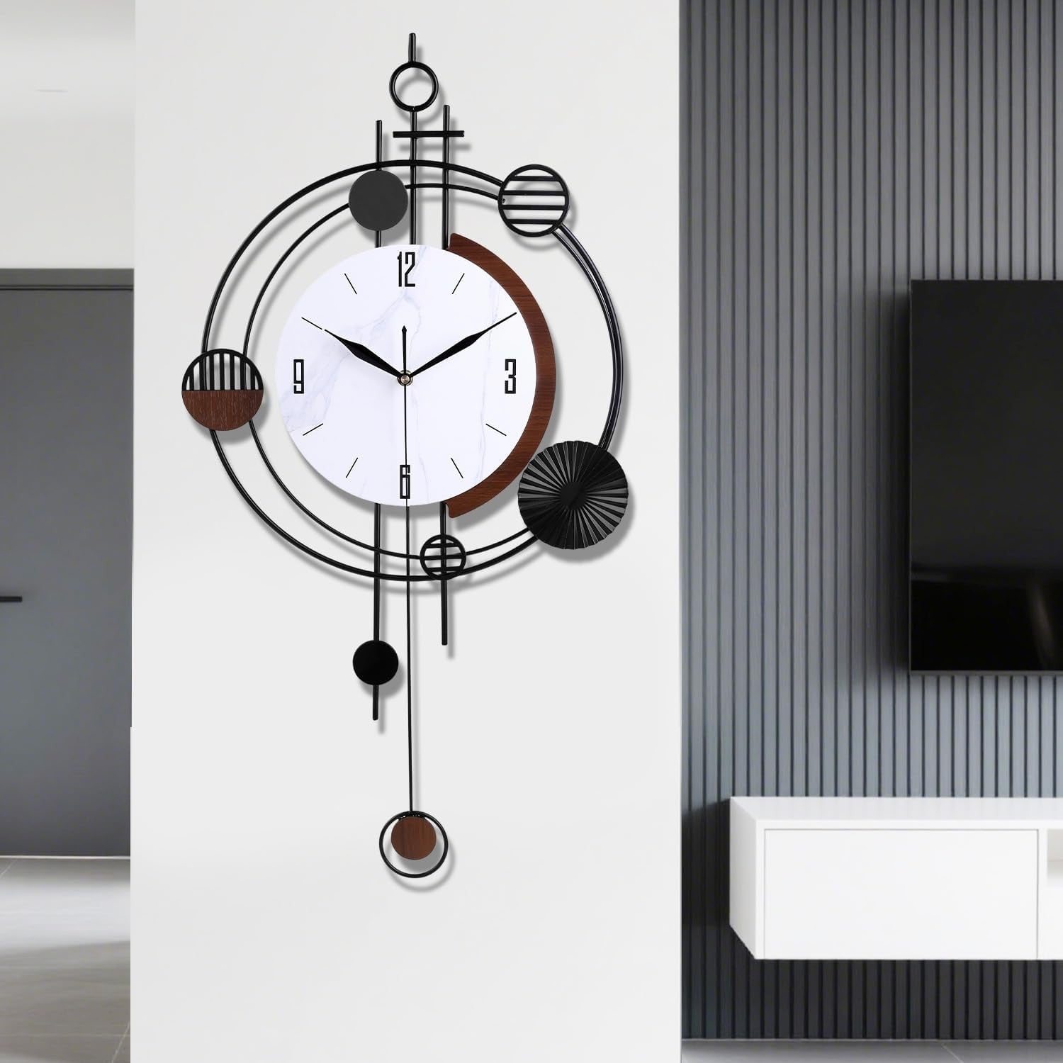 37×71cm Black Pendulum Wall Clock – Silent Quartz Modern Large Decorative Design