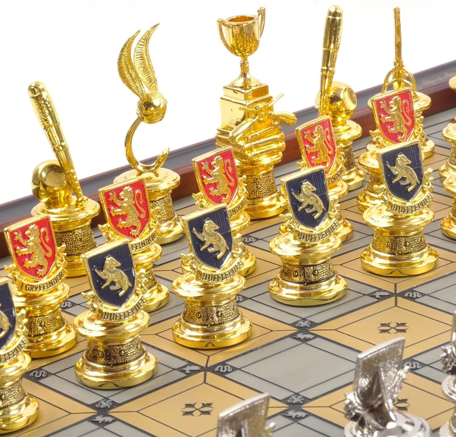 Luxury Quidditch Chess Set – Silver & Gold Plated Pieces, Hardwood Board Gift