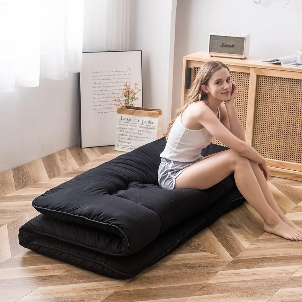 King Floor Futon Mattress Foldable Guest Bed Camping Sofa Black 150x200cm