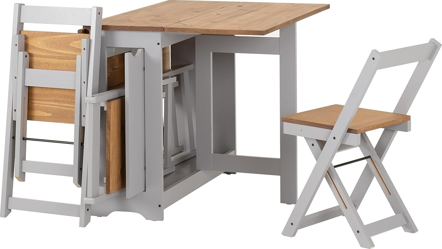 Extendable Butterfly Dining Table Set Grey Pine Compact Kitchen Furniture