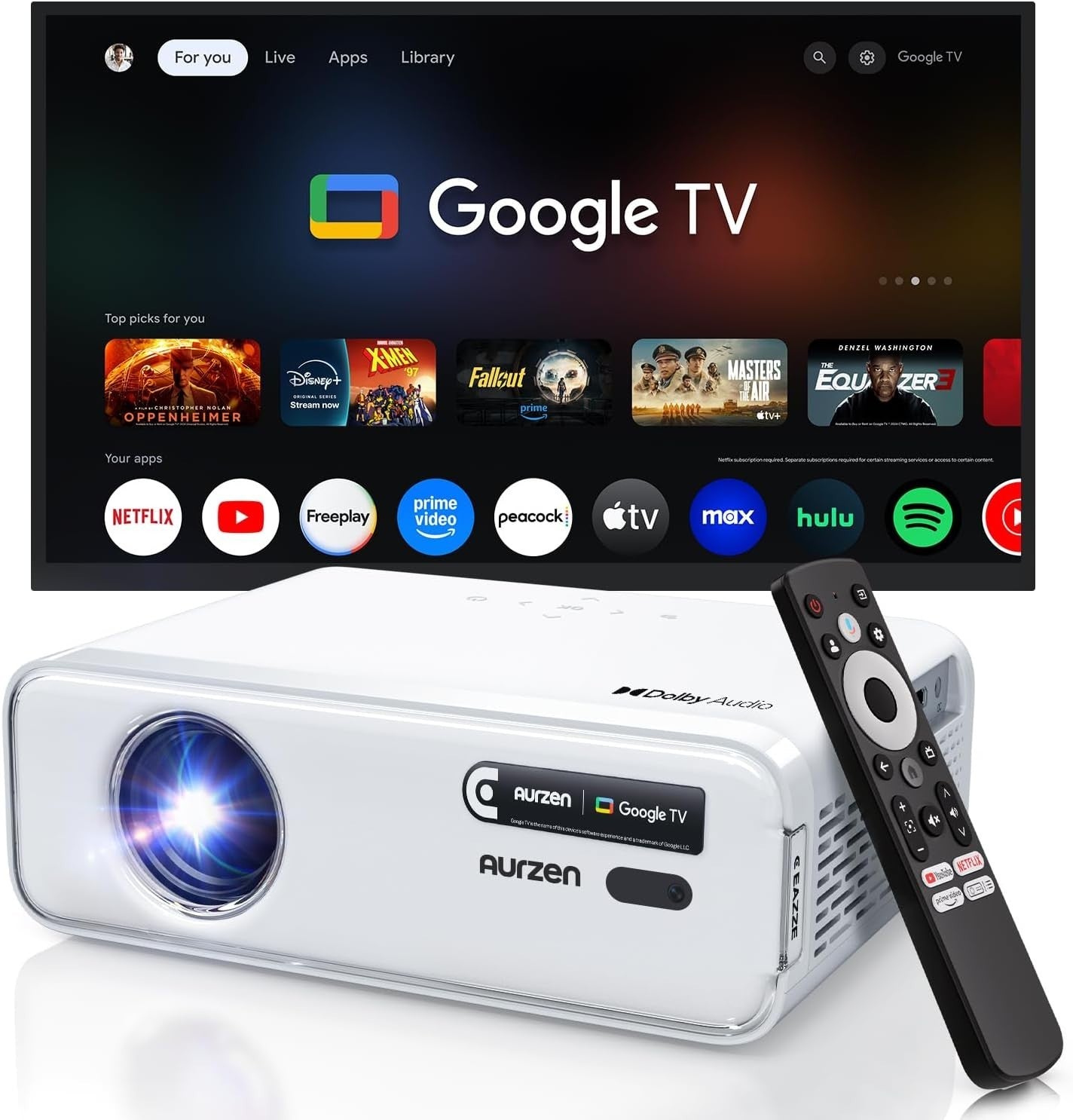Google TV 1080P Smart Projector 4K Support Dolby Audio WiFi Bluetooth