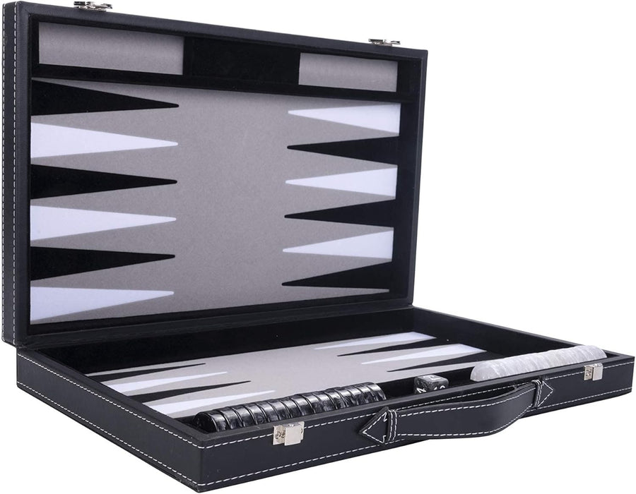 Large Luxury Backgammon Set 18in Faux Leather Case Travel Board Game