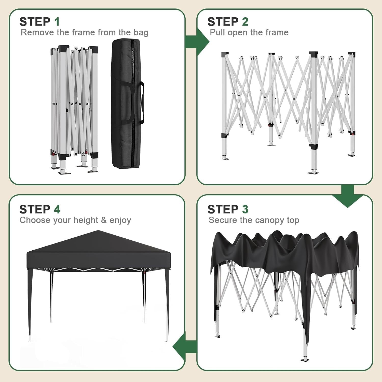 3x3M Gazebo with 4 Sides Garden Tent UV50+ Height Adjustable Event Shelter–Black