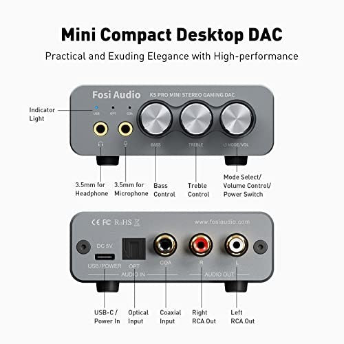 K5 Pro DAC Amp Headphone Amplifier USB Coax Optical 3.5mm RCA Hi-Res