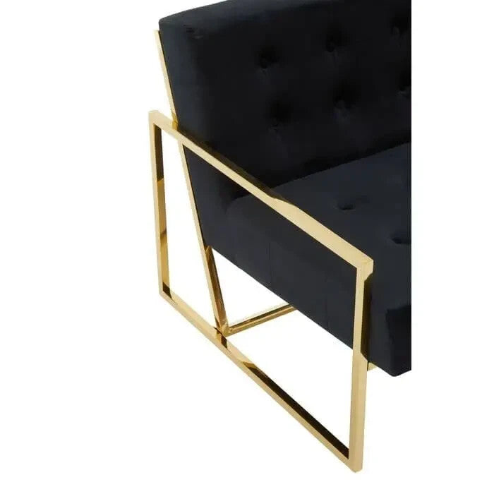 Black Velvet Lounge Chair Gold Metal Frame Modern Boutique Accent Armchair