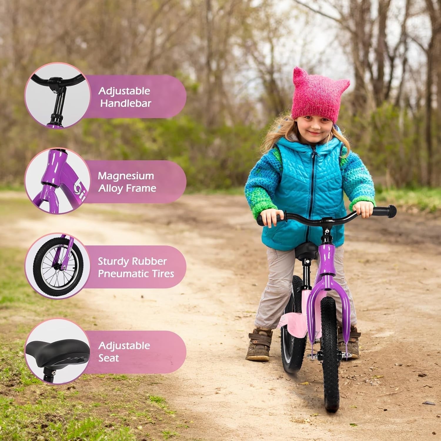 14 Inch Balance Bike Kids Air Tire Training Bicycle Adjustable Age 3-6