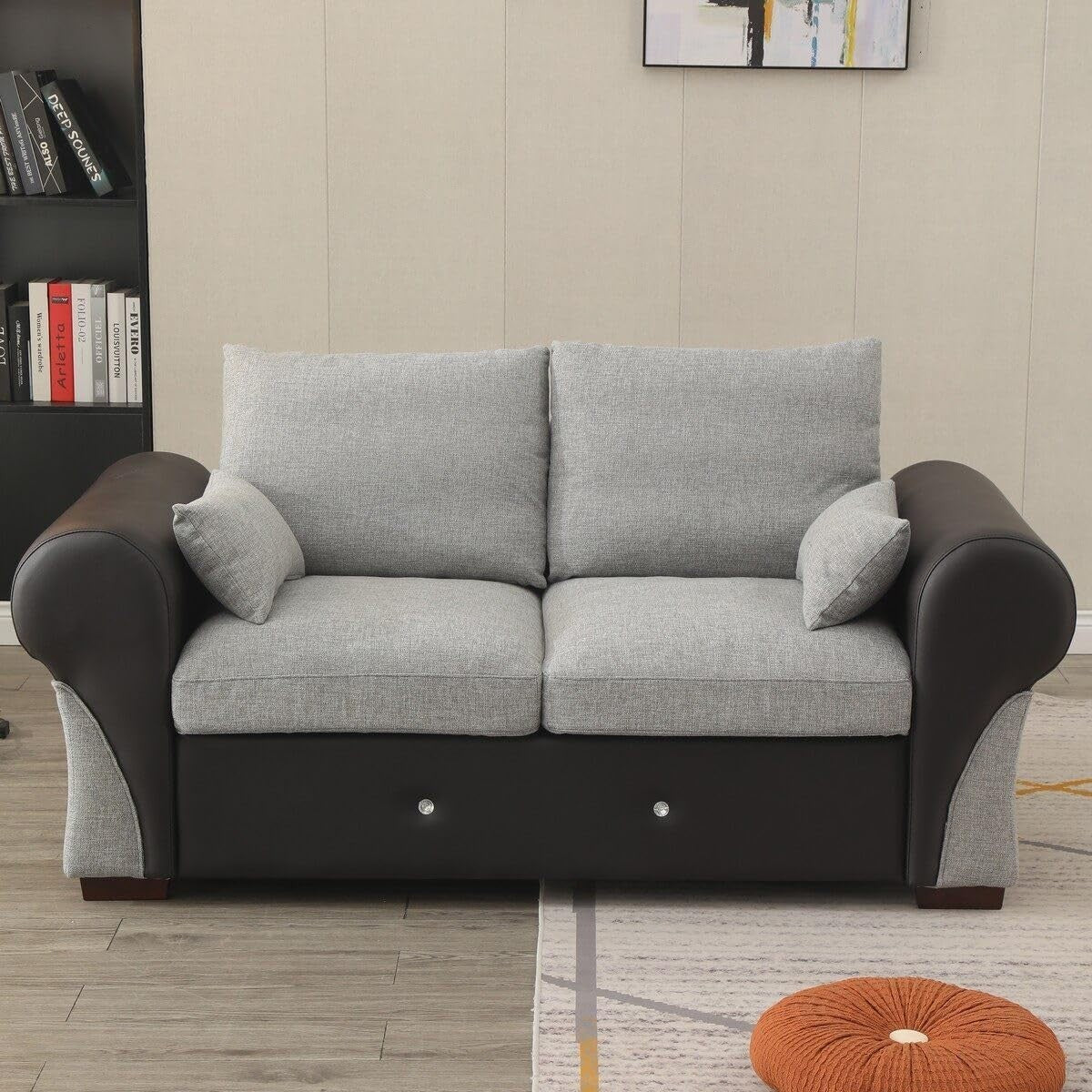 Compact 2 Seater Sofa Light Grey Linen Fabric Couch Modern Lounge Settee