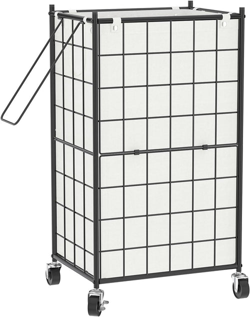 100L Rolling Laundry Hamper with Wheels & Removable Bag Metal Frame Black White