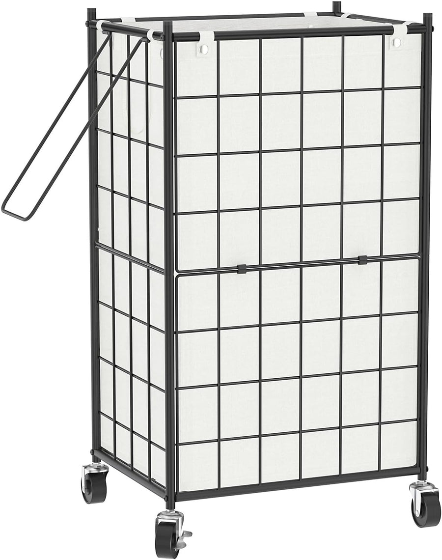 100L Rolling Laundry Hamper with Wheels & Removable Bag Metal Frame Black White