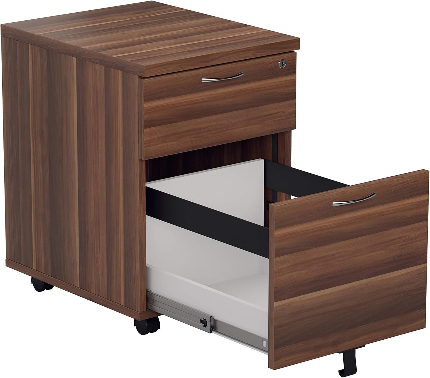 Lockable 2 Drawer Mobile Filing Cabinet Pedestal Office Storage Dark Walnut