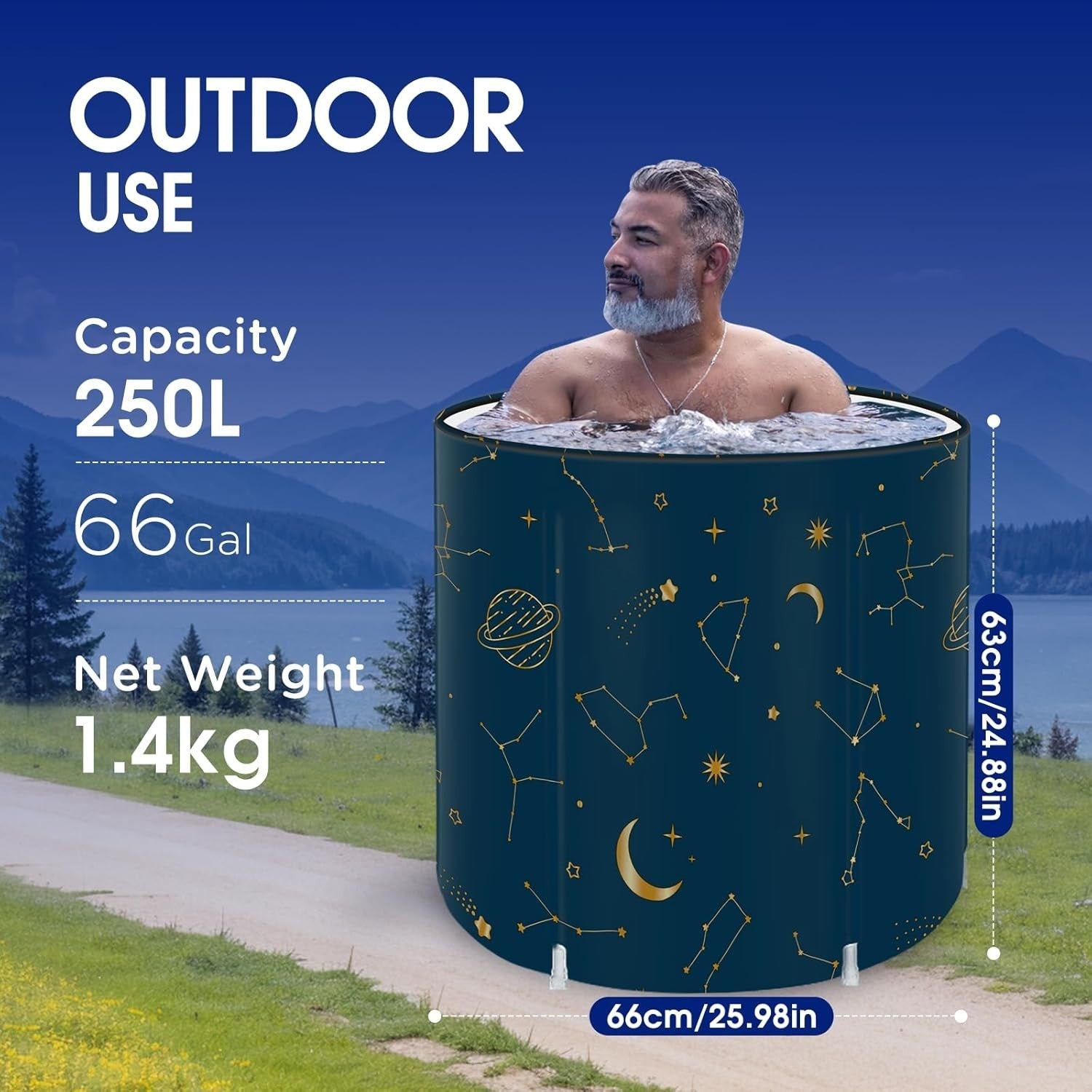 Portable Foldable Family Bathtub SPA Hot & Ice Bath Standing Tub Navy Blue