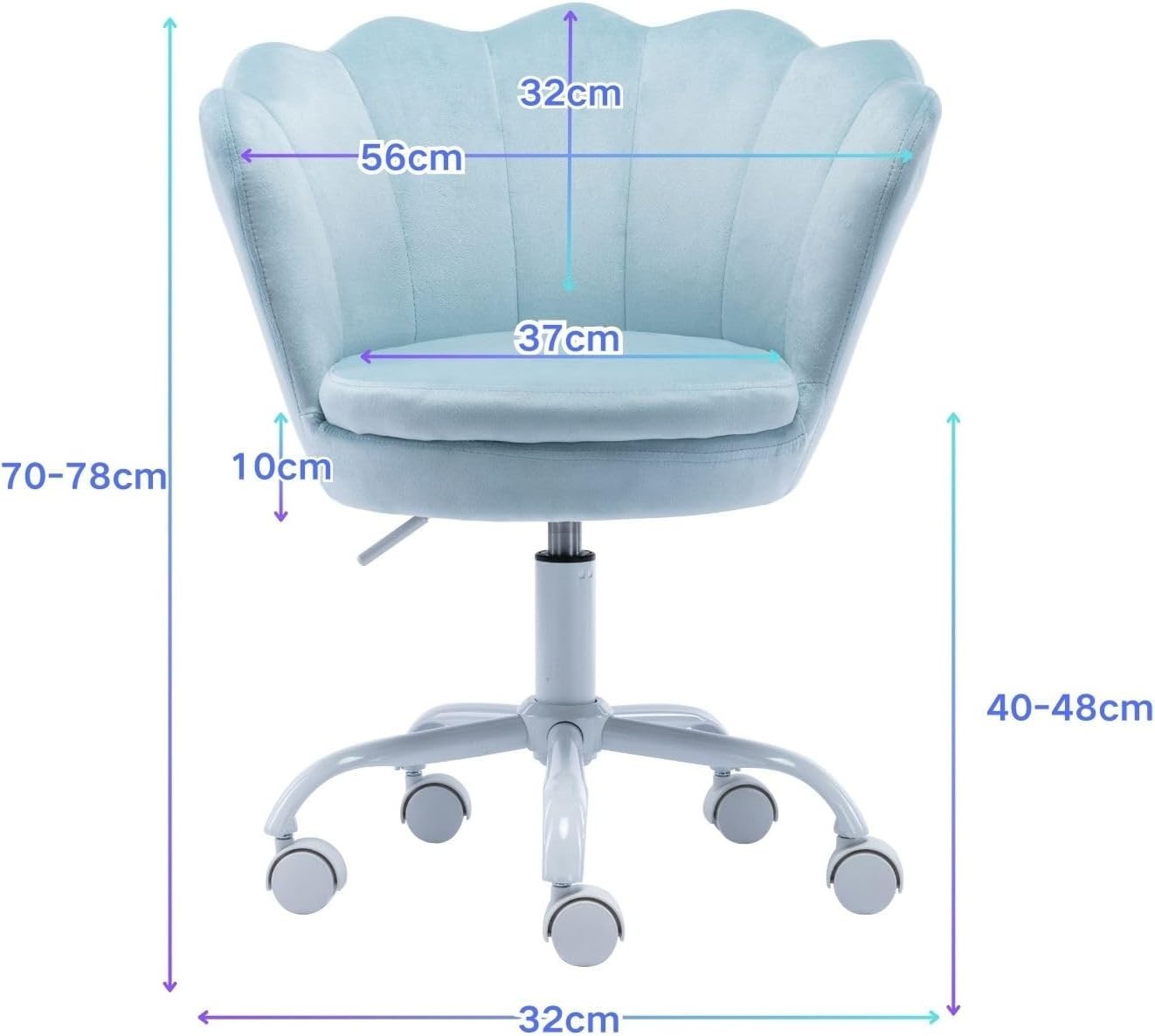 Kids Swivel Desk Chair Height Adjustable Velvet Upholstered Study Seat Blue