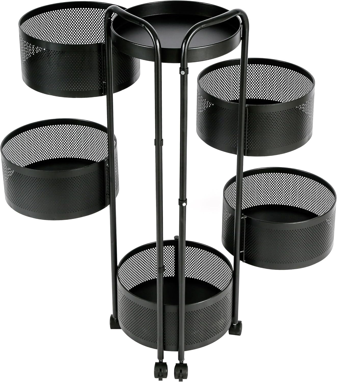 5 Tier Rotating Fruit Basket Trolley Rolling Metal Storage Cart Black
